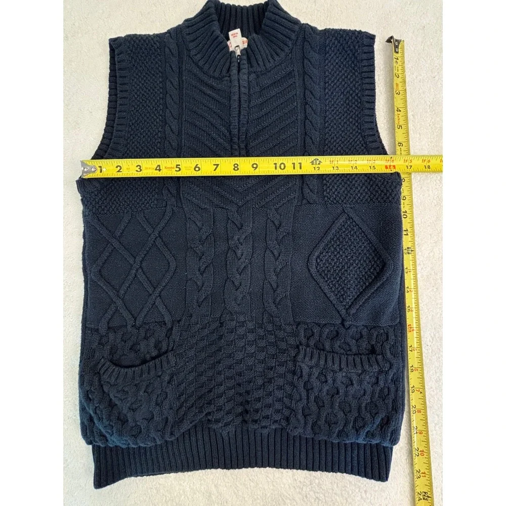Cat & Jack Boys Navy Blue Cable Knit Sherpa Lined Quarter Zip Sweater Vest 12/14